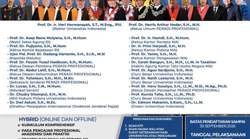 Universitas Indonesia dan PERADI Profesional Buka Pendaftaran PKPA Angkatan I 2026, Hadirkan Pengajar dari MA, Kejaksaan hingga KPK Universitas Indonesia dan PERADI Profesional Buka Pendaftaran PKPA Angkatan I 2026, Hadirkan Pengajar dari MA, Kejaksaan hingga KPK